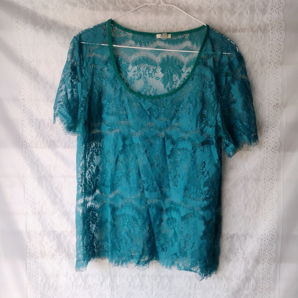 Fossil Teal Lace Blouse Sz S